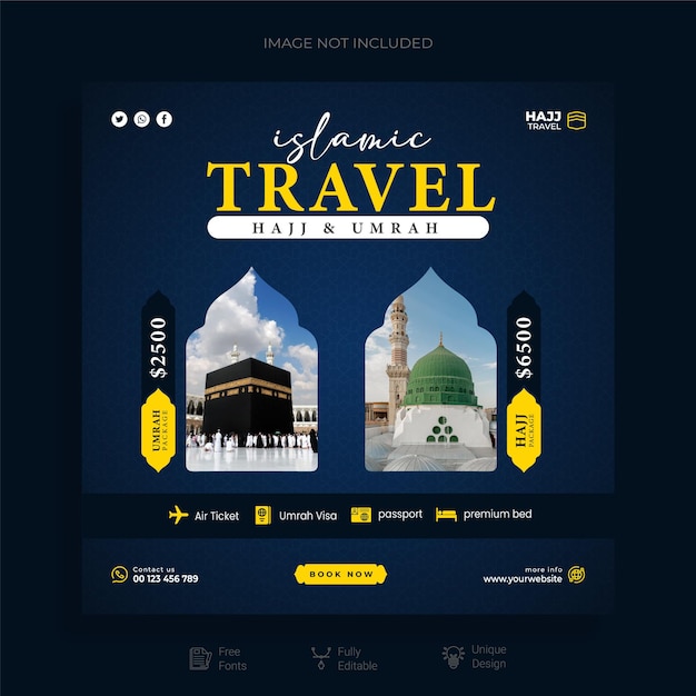 Vettore hajj umrah travel design di post sui social media di lusso