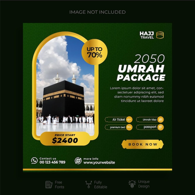 Vector hajj and umrah travel luxury social media post