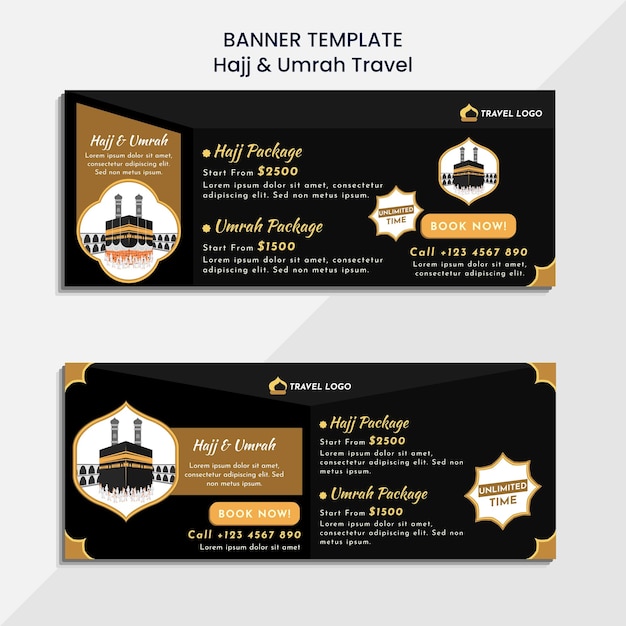 Vector hajj and umrah travel package template