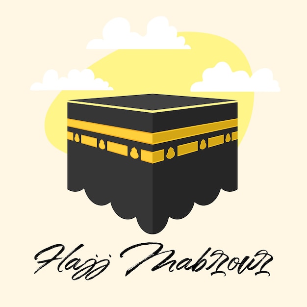 Vector hajj-wenskaartsjabloon met kaaba-banner