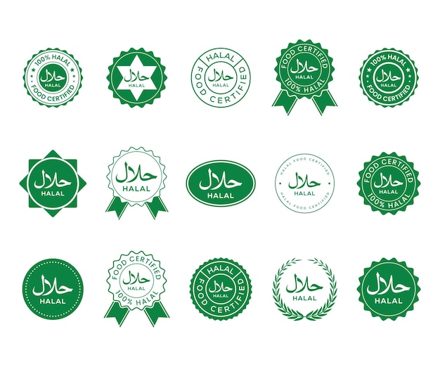 Halal food certificate label collection with flat design