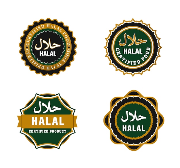 Vettore collezione di etichette per i certificati alimentari halal