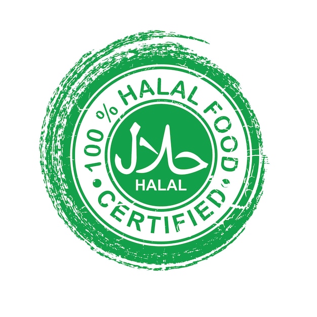 Vettore etichetta e adesivo certificati halal food