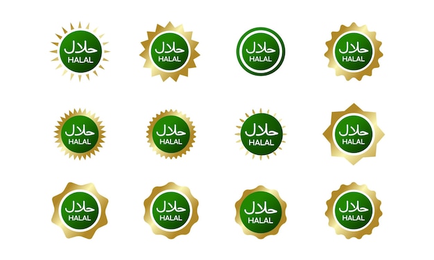 Halal logo green gold icon set collection