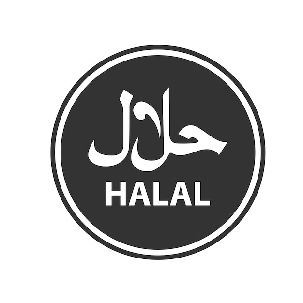 Logo halal. distintivo halal, timbro rotondo e logo vettoriale. design del segno halal