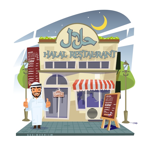 Halal restaurant met restaurant eigenaar