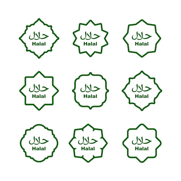 Vector halal voedsel gecertificeerd logo halal voedsel etiketten logo halal logo vector illustratie