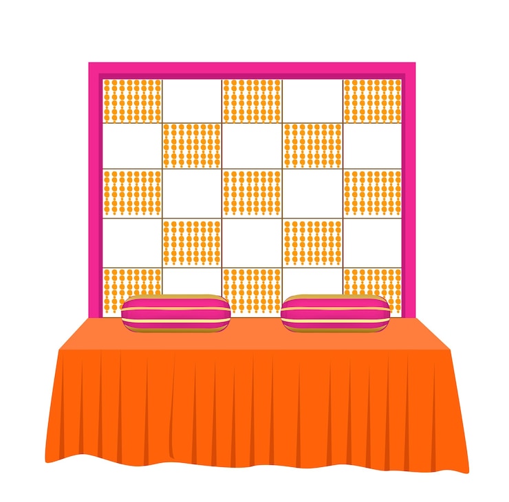 Vector haldi setup background design illustration with colorful decorated pillow for haldi mehendi ceremony