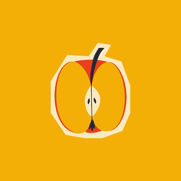 half an apple sticker on a yellow background modern style