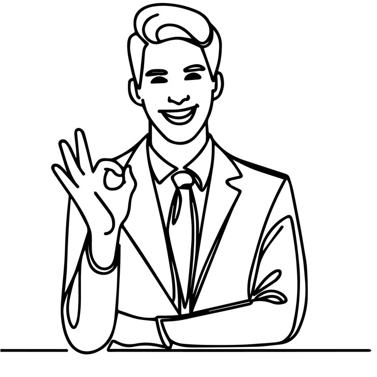 Vector half body businessman vector in continuous line style