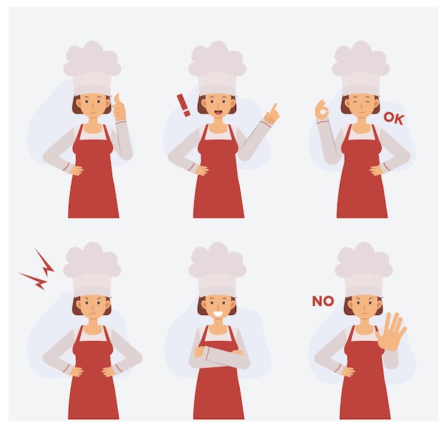 Vector half body female chef  character set with various action,