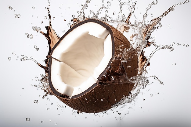 Vector half of coconut with water splash isolated on white background