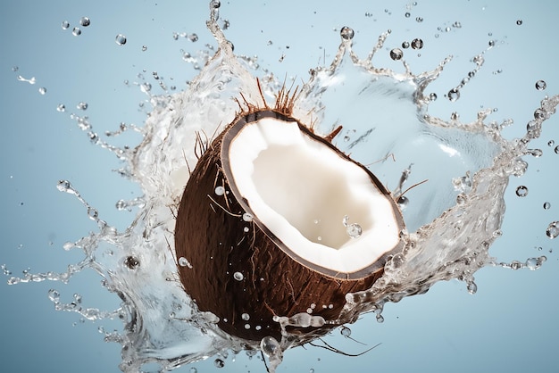 Vector half of coconut with water splash isolated on white background