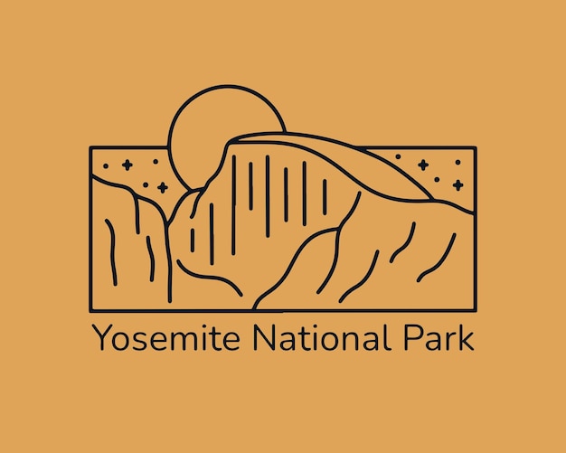 Half Dome Yosemite National Park mono lijn grafische illustratie vector voor tshirt badge patch ontwerp
