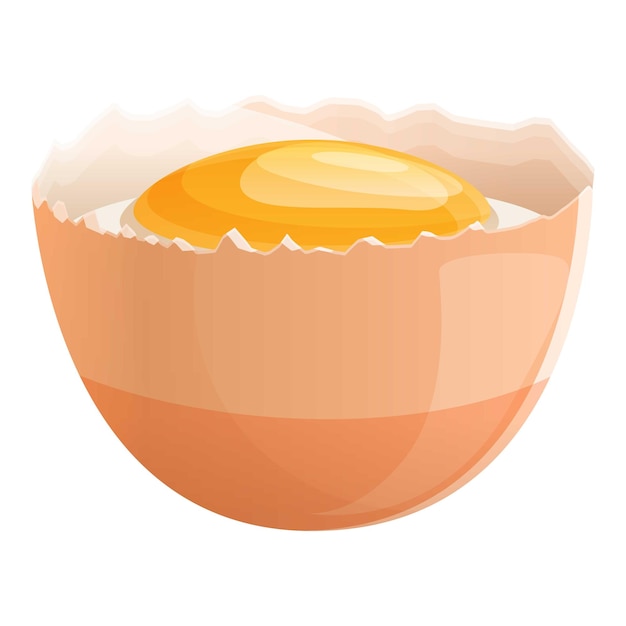 白い背景に隔離されたウェブデザインのための黄色のベクトルアイコンを持つ半卵のカートゥーン