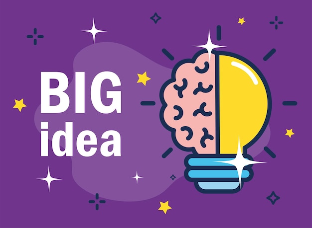 Half of light bulb and brain big idea
