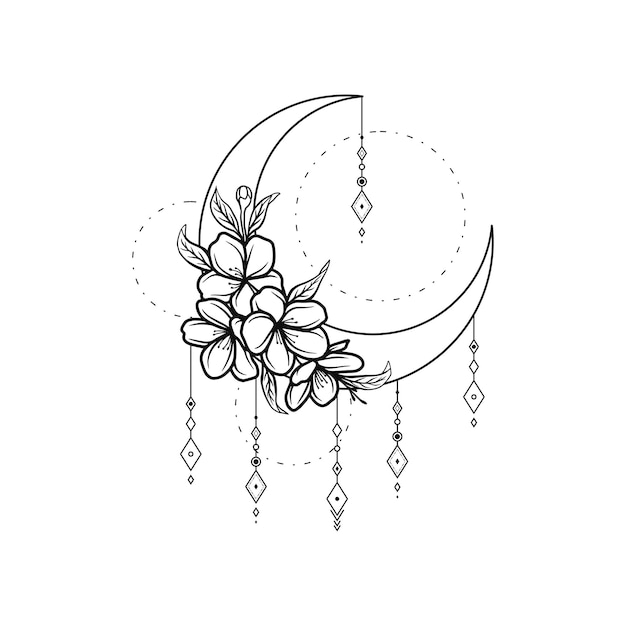 Half moon dream catcher with beautiful flower line art