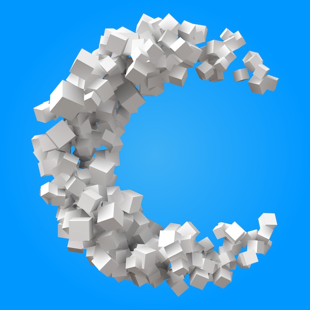 Vector half moon formed by random cubes