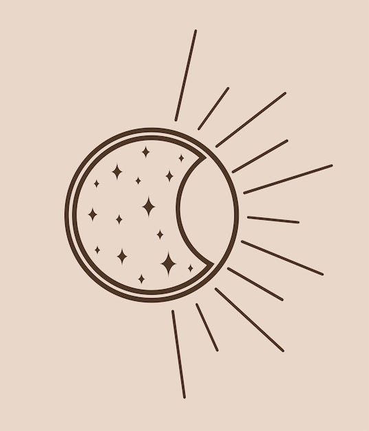 Half moon half sun vector art boho style