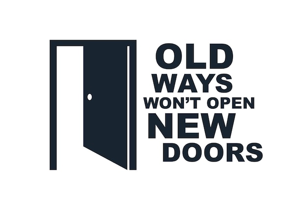 ベクトル 新しい機会の半分開いたドアのベクトルの概念、古い方法は引用をレタリングする新しいドアを開かないでしょう、新しいビジネスまたはキャリアの開始、神秘的な秘密のドアの寓話。