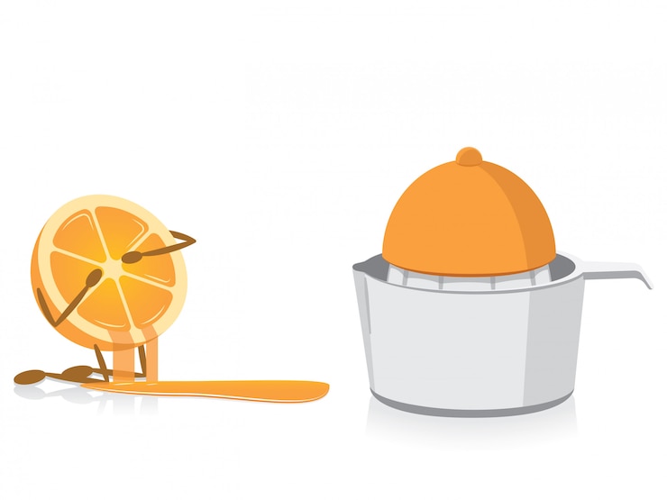 Vector half orange crying over squeezed half orange