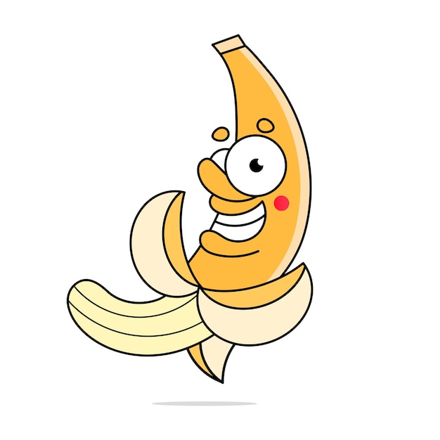 Half peeled funny banana cartoon illustration isolated on a white background