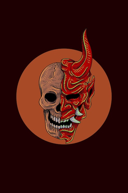 Half samurai skull vector illustration