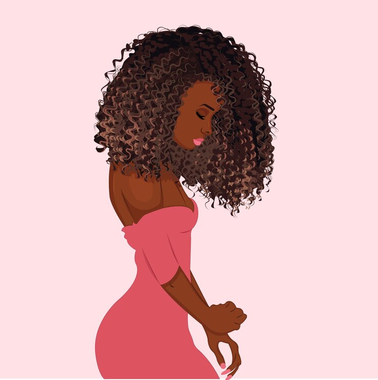 Vector half shoulder pink dress wearing afro woman free vector