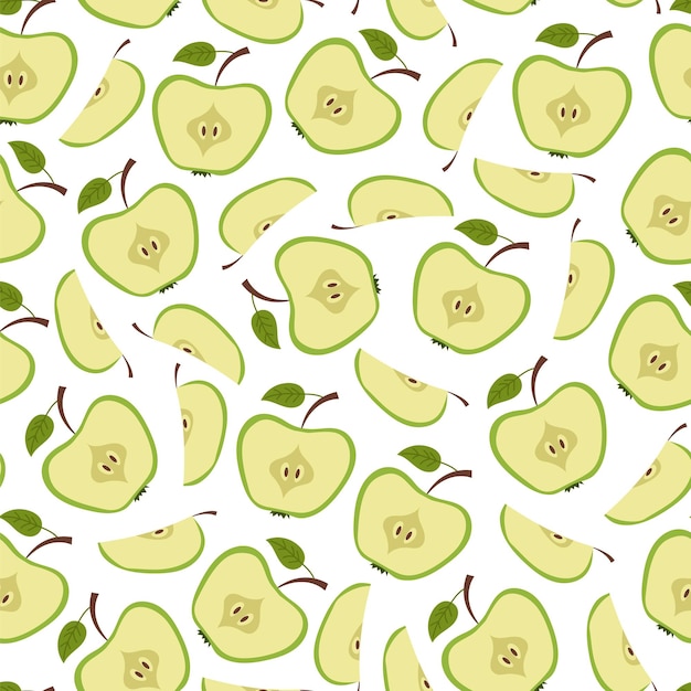 반 조각 사과 과일 원활한 포장 패턴 커버 개념 그래픽 디자인 만화