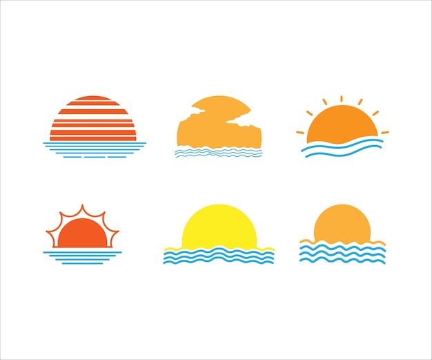 Half Sun from Water Sunset and Sunrise Colored Vector