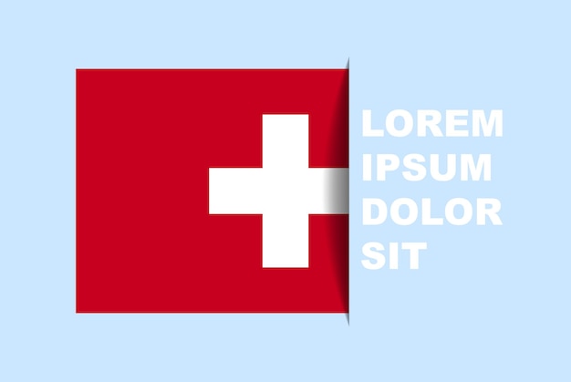 half switzerland flag vector with copy space, country flag with shadow style, horizontal slide effec
