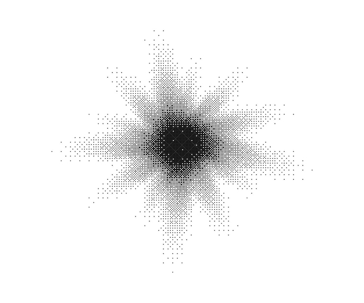 Vector half tone starburst with monochrome rays and diamond dot pattern