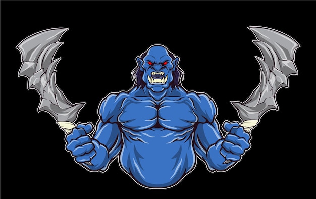 Halfbody blauwe ork logo illustratie