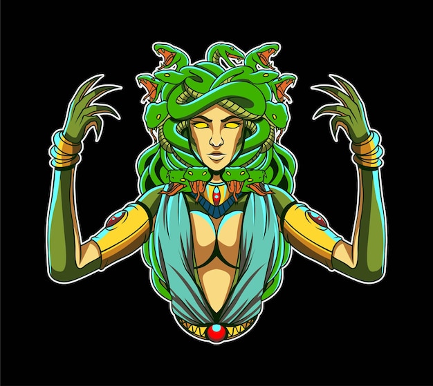 Halfbody medusa logo artwork illustration