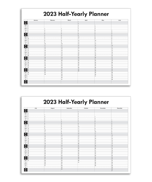 Vector halfjaarplanner voor 2023