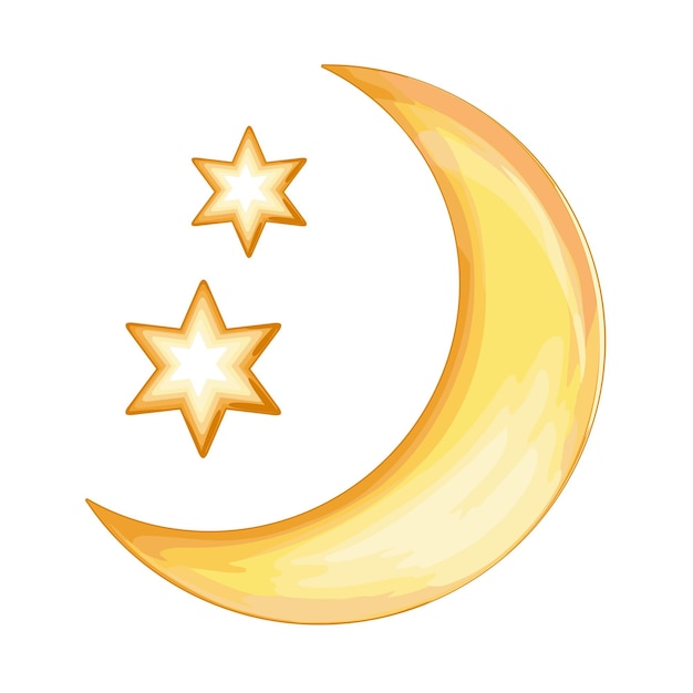 Halfmaandelijks en sterren aan de nachtelijke hemel Afbeelding van de maan voor het pictogram Weersvoorspelling