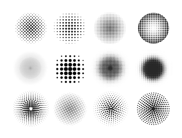 하프톤 추상 점선 원 라운드 하프톤 기하학적 점 그라디언트 텍스처 템플릿 세트