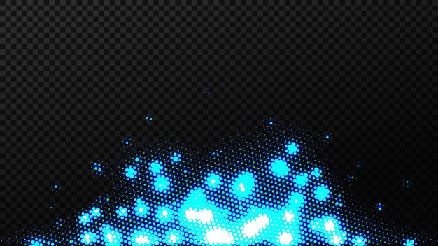 Halftone blauwe vonken op donkere achtergrond PNG Ready vectorillustratie