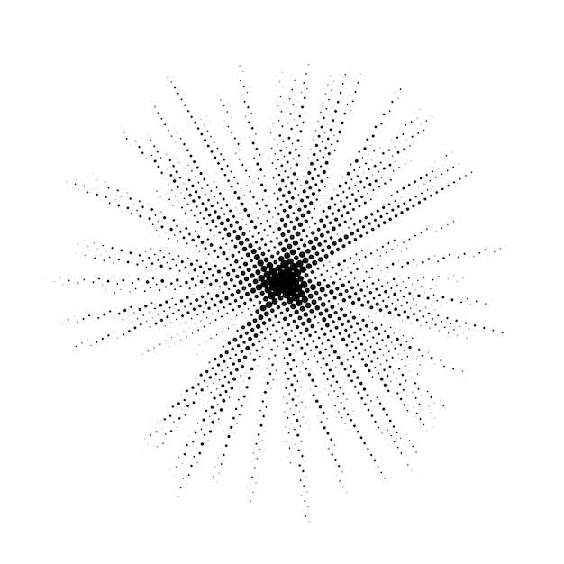 Vettore sfondo di esplosione a mezza tonalità elemento di esplosione stellare a puntini pixelato astratto raggi di luce neri