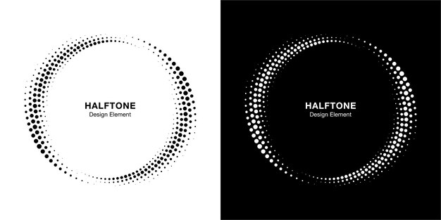 Halftone circle dotted frame circularly distributed set.