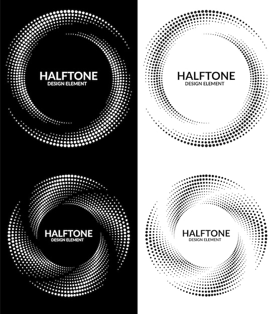 Halftone circle frame dotted background set illustration