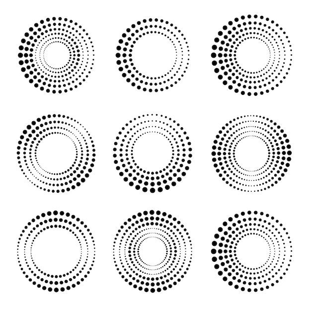 Vector halftone circle set. dotted circular shapes collection