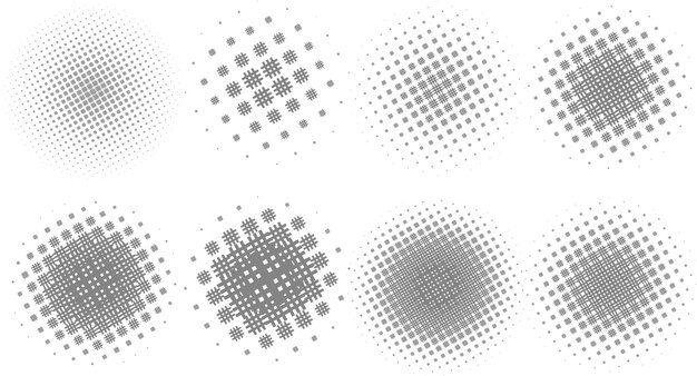 Vector halftone circle shapes background design vector set of eight