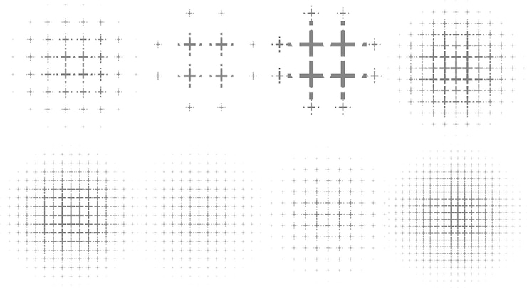 Vector halftone circle shapes background design vector set of eight