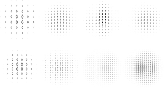 Halftone circle shapes background design vector set of eight