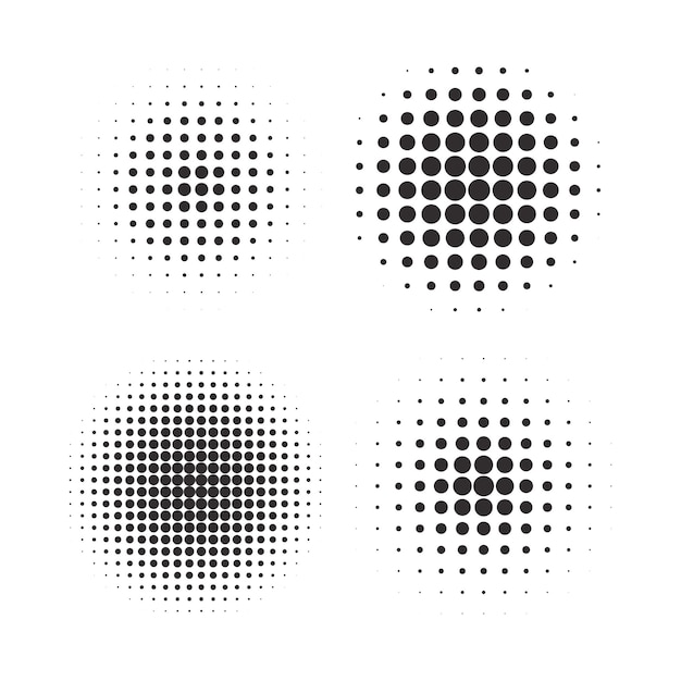 Halftone circles, halftone dot pattern texture set on white background, Vector format