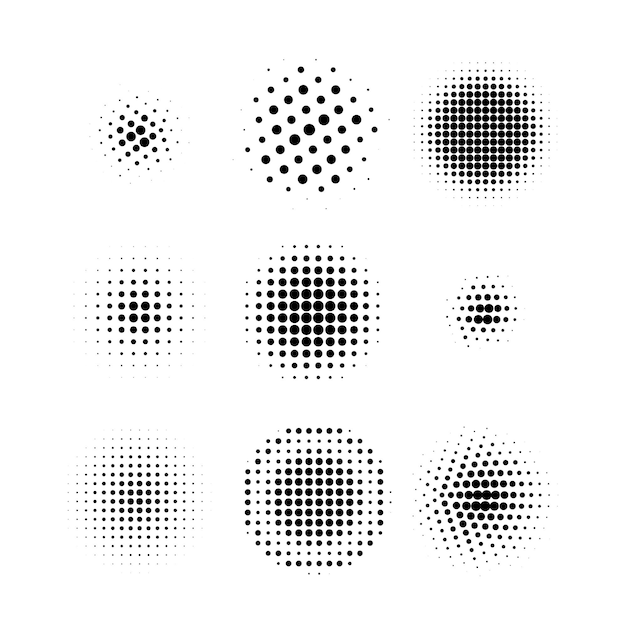 Halftone circles halftone dot pattern texture set on white background