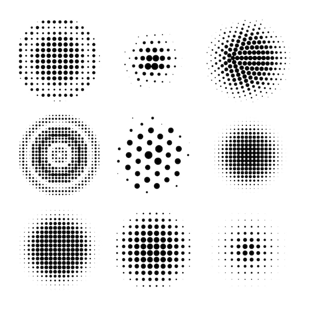 Halftone circles halftone dot pattern texture set on white background