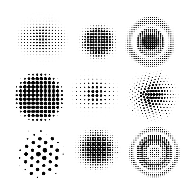 Halftone circles halftone dot pattern texture set on white background