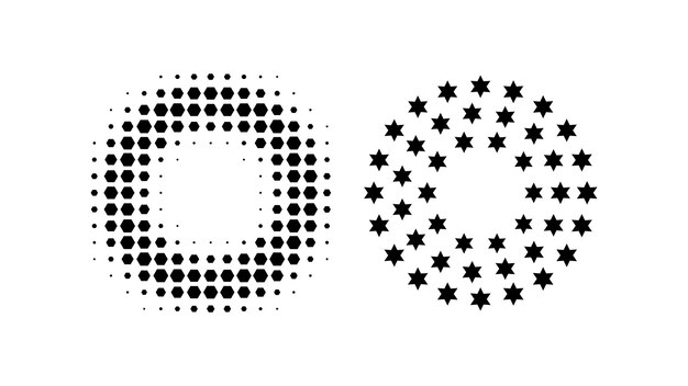 Halftone circles and halftone stars Circular design element for logo